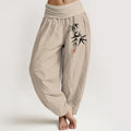 Buddha Stones Pure Cotton Bamboo Zen Pattern Women's Elastic Waist Harem Pants