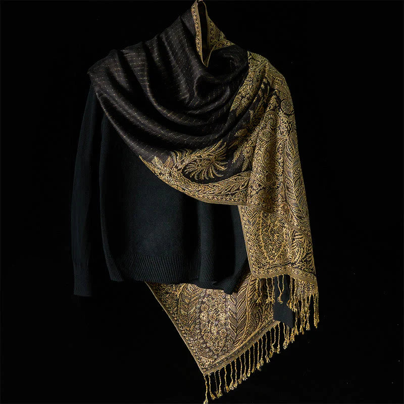 Buddha Stones Spring Long Leaves Flowers Pattern Tassel Soft Scarf Shawl
