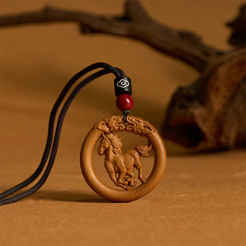 Buddha Stones Peach Wood Chinese Zodiac Year Of The Horse Ward Off Evil Spirits Necklace Pendants