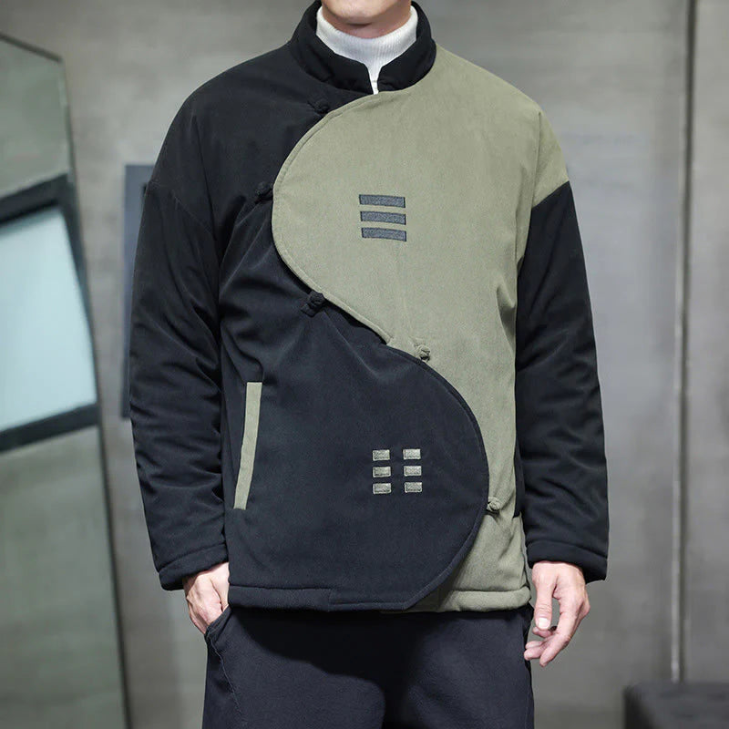 Buddha Stones Winter Yin Yang Tai Chi Corduroy Long Sleeve Men's Jacket With Pockets