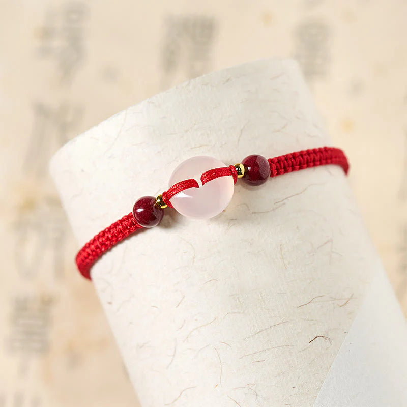 Buddha Stones Peace Buckle White Agate Flat Knot Diamond Knot Red String Connection Bracelet