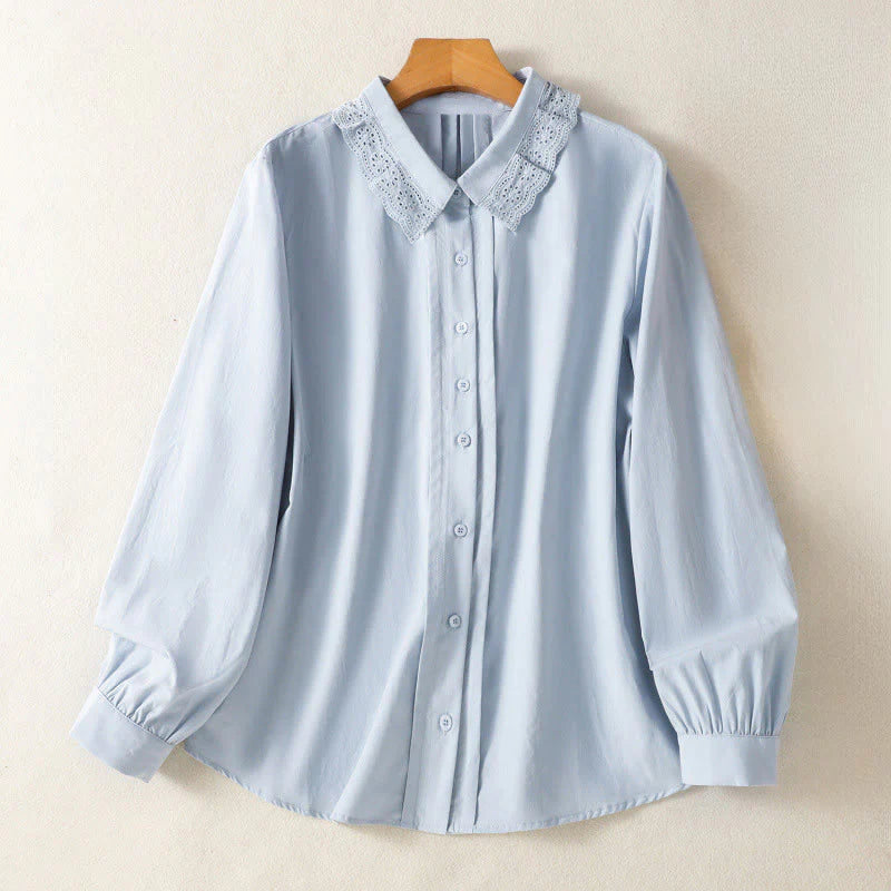 Buddha Stones Casual Women's Long Sleeve Lace Lapel Shirt