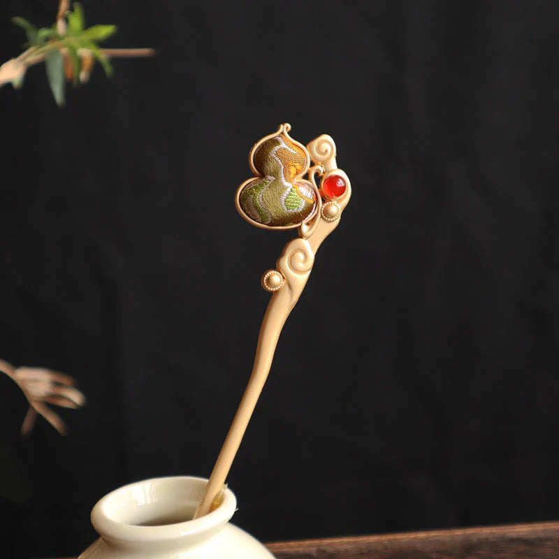 Buddha Stones Gourd Red Agate Bead Calm Confidence Hairpin