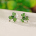 Buddha Stones 925 Sterling Silver Enamel Hetian Jade Shamrock Luck Earrings