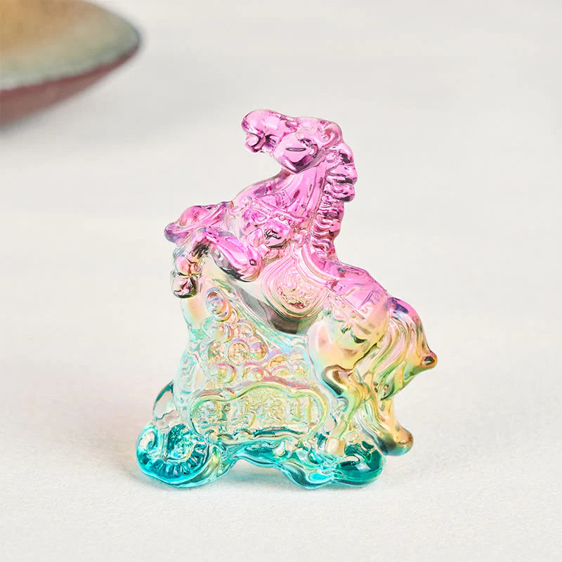 Buddha Stones Hoping You Success and Good Luck Year Of The Horse Ingot Get Rich Fast Mini Liuli Crystal Decoration Includes Gift Message Card