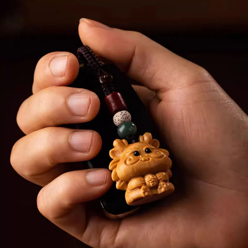 Buddha Stones Year Of The Horse Red Sandalwood Star Moon Bodhi Seed Blessing Key Chain