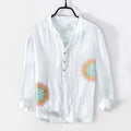 Buddha Stones Colorful Mandala Pattern Half Buttons Men's Cotton Linen Long Sleeve Shirt