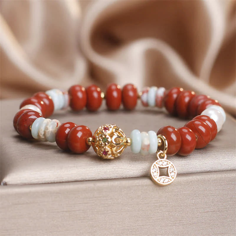 FREE Today: Protection and Support Red Jasper Shoushan Stone Abacus Beads Copper Coin Bracelet