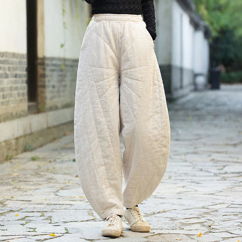Buddha Stones Plain Cotton Thick Women's 7-8 Length Pants With Pockets