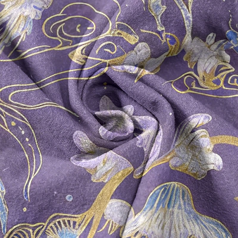 Buddha Stones Jellyfish Pattern Women's Pure Cotton Elastic Waist Pants With Pockets