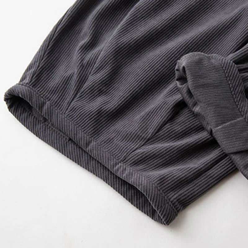 Buddha Stones Winter Men's Drawstring Plain Elastic Waistband Design Corduroy Pants With Pockets
