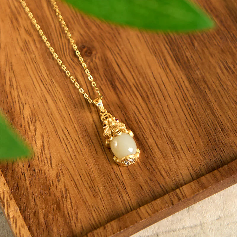 Buddha Stones White Jade PiXiu Wealth Luck Chain Necklace Pendant