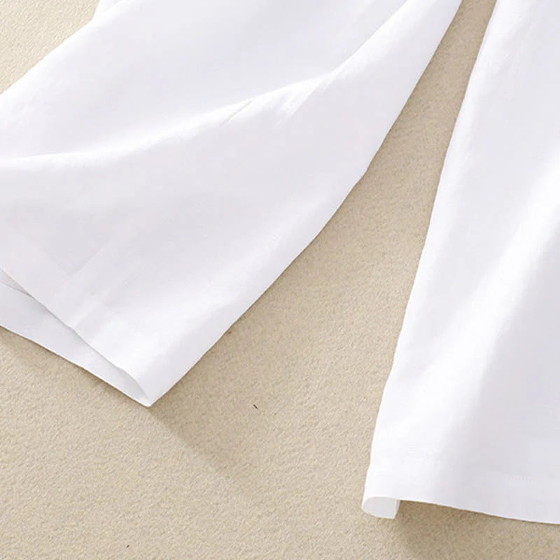 Buddha Stones Summer Plain Color 7-8 Length Cotton Linen Women's Wide Leg Pants With Pockets Zipper