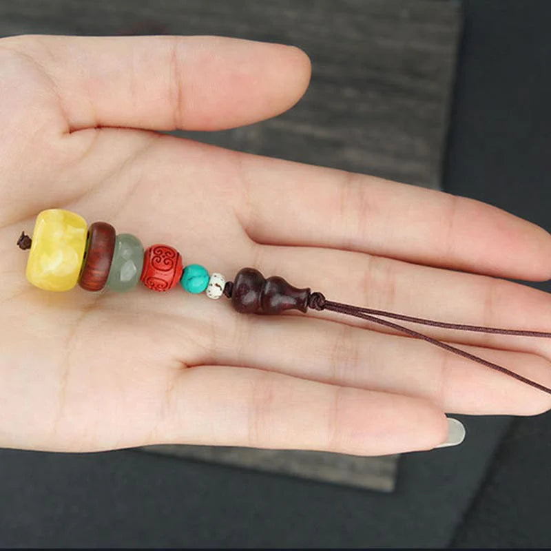 Buddha Stones Green Sandalwood Ebony Wood Gourd Seven Layer Pagoda Positive Phone Hanging Decoration