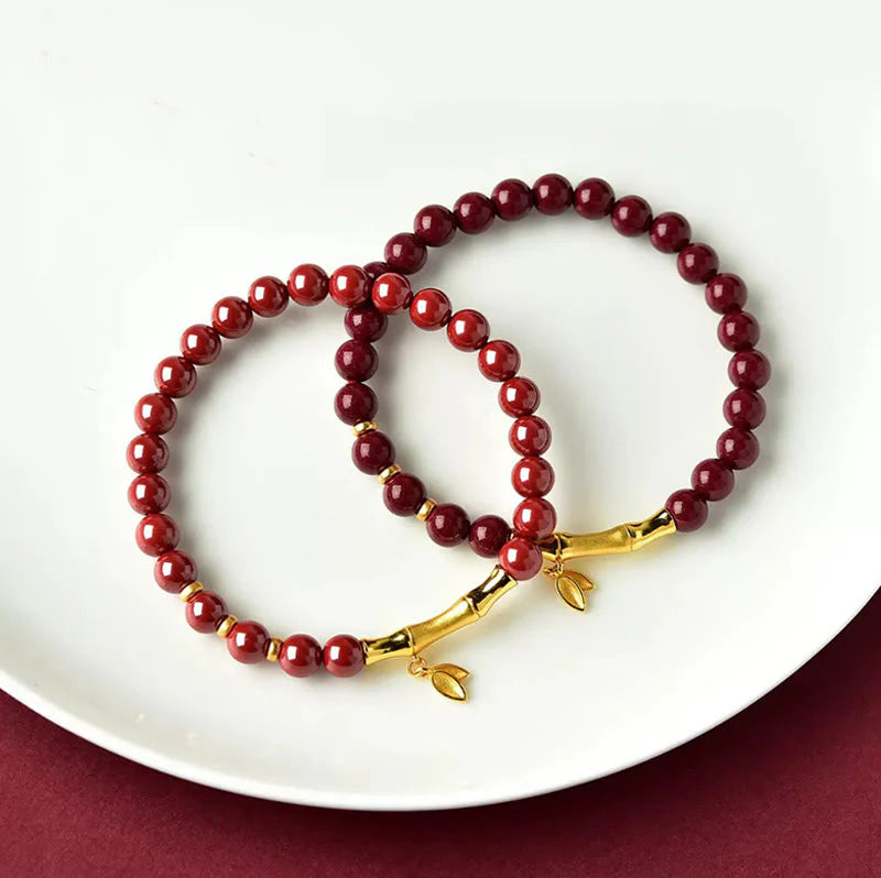 Buddha Stones Bamboo Cinnabar 925 Sterling Silver Concentration Bracelet