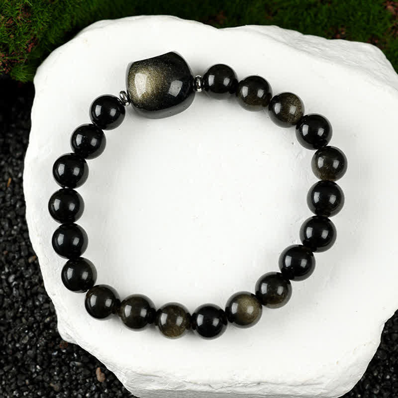 Buddha Stones Cute Cat Design Blue Lace Agate Clear Quartz  Beaded Bracelet