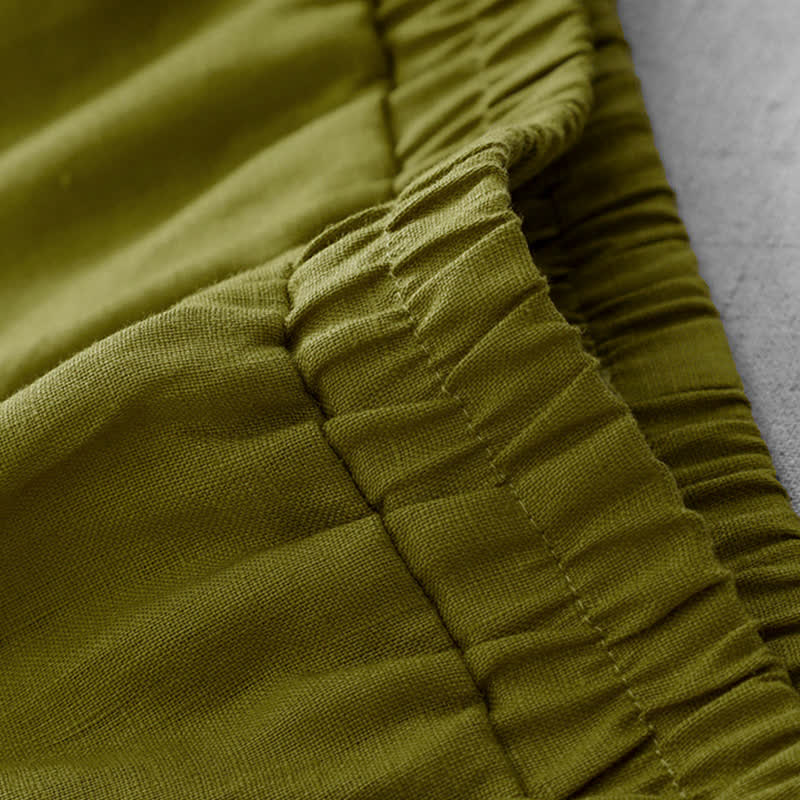 Buddha Stones Commute Elastic Waistband Pleated Hem Capri Length Women's Lined Skirt With Pockets