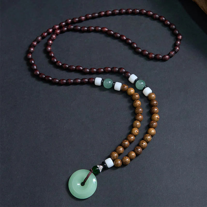 Buddha Stones Wenge Wood Peace Buckle Balance Tranquility Pendant Necklace