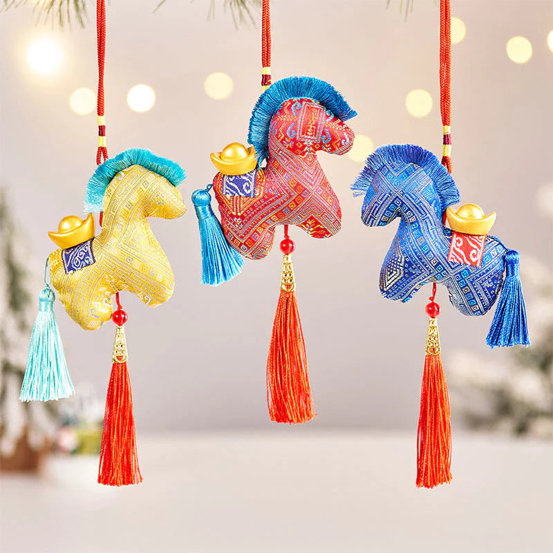 Buddha Stones Year Of The Horse Red String Embroidery Ingot Tassel Decoration