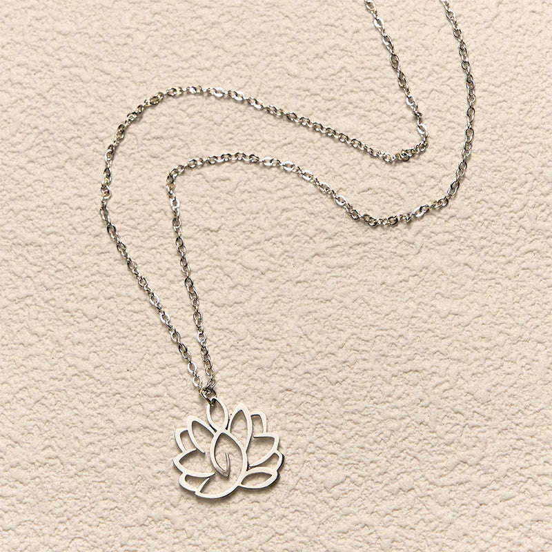 Buddha Stones Hollow Lotus Design Stainless Steel Enlightenment Necklace Pendant