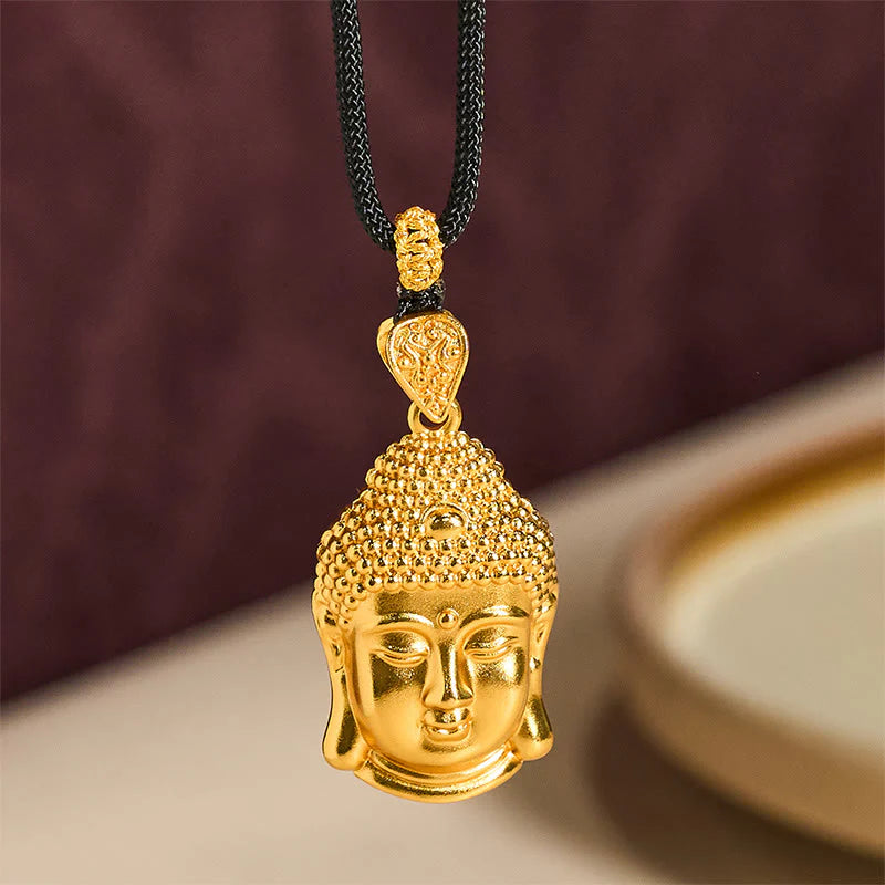 Buddha Stones 24k Gold Plated Brass Buddha Symbol Braided Cord Serenity Necklace Pendant