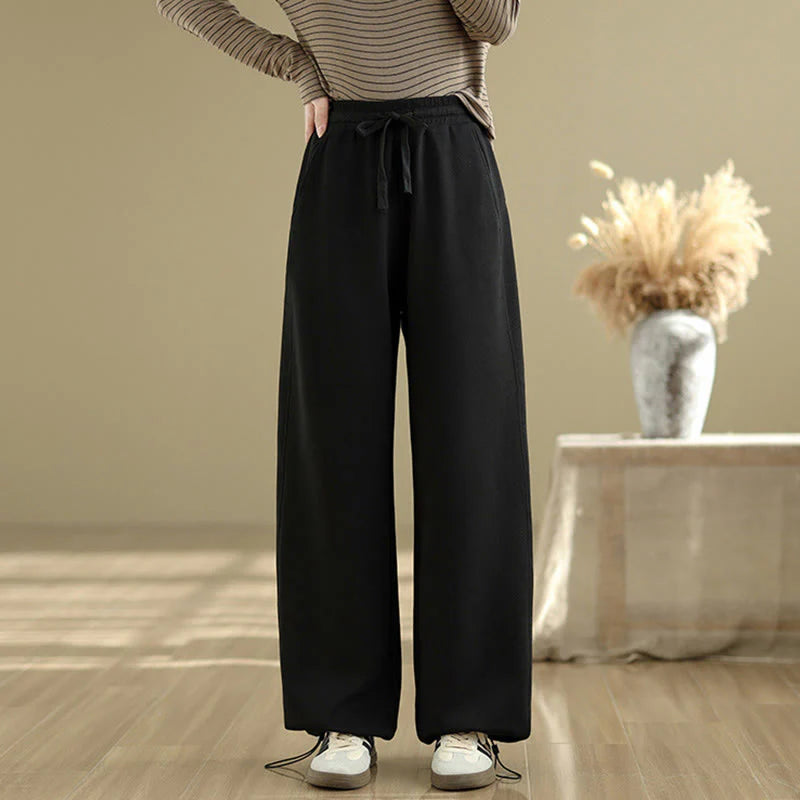 Buddha Stones Casual Rope Women's Cotton Straight-leg Pants With Pockets