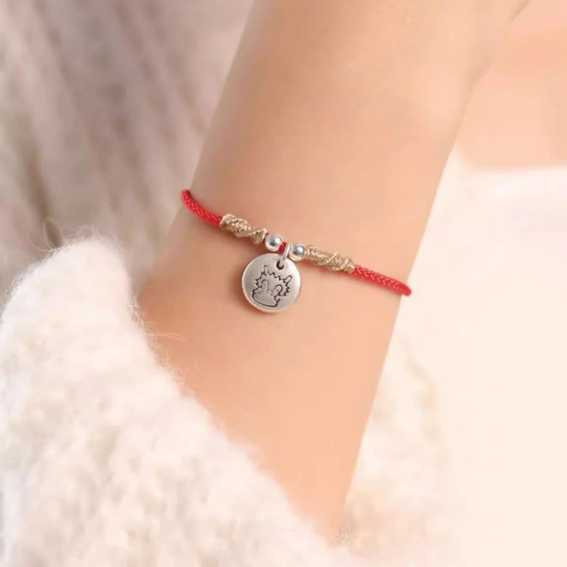 Buddha Stones Handmade 999 Sterling Silver Year of the Dragon Cute Chinese Zodiac Luck Braided Bracelet (Extra 35% Off | USE CODE: FS35)