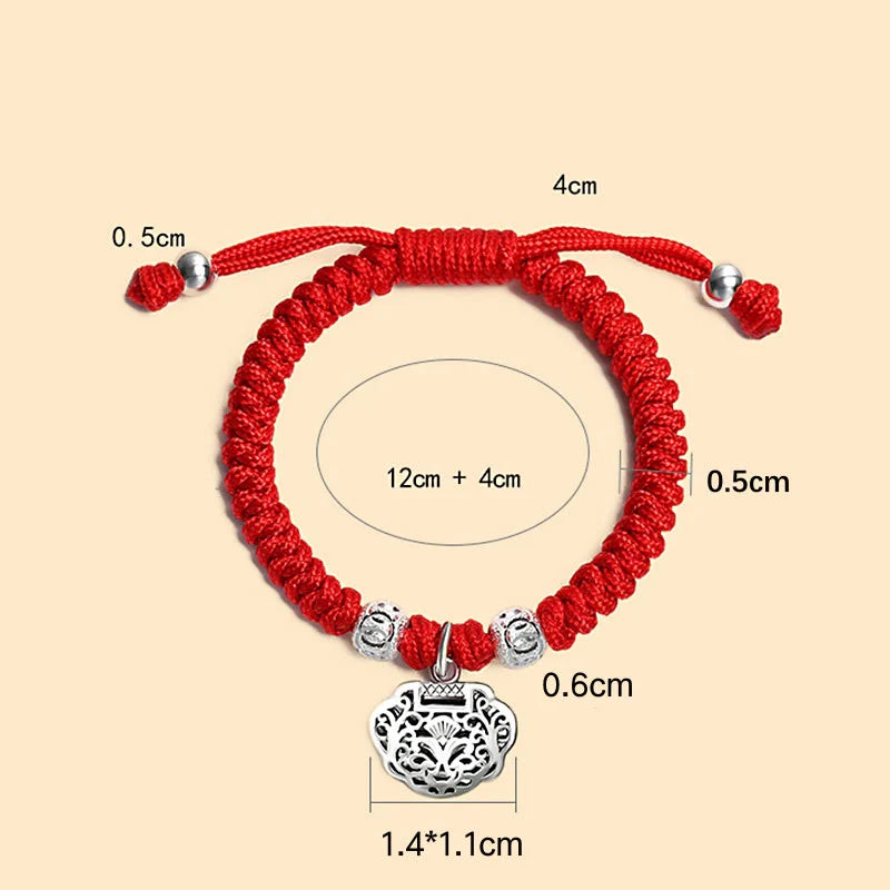 Buddha Stones 925 Sterling Silver Chinese Lock Charm Multicolored Red String Protection Handmade Braided Kids Bracelet (Extra 35% Off | USE CODE: FS35)