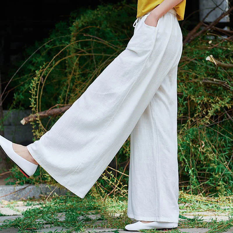 Buddha Stones Plain Wide Leg Pants Dance Women's Yoga Pants With Pockets