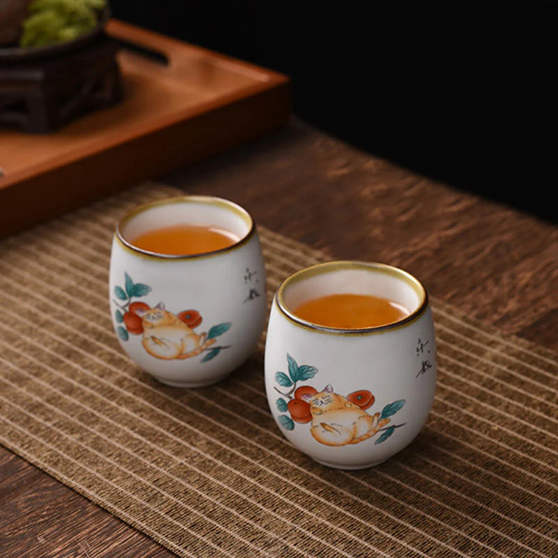 Buddha Stones Cute Lying Cat Branches Teacup Kung Fu Tea Cup