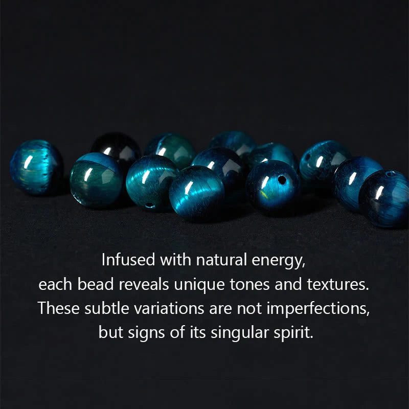 Buddha Stones Natural Silver Sheen Obsidian Blue Tiger Eye Om Mani Padme Hum Soothing Bracelet