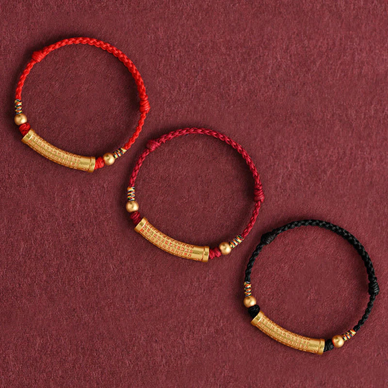 Buddha Stones Handmade Alloy Heart Sutra Protection Strength Rope Bracelet Anklet