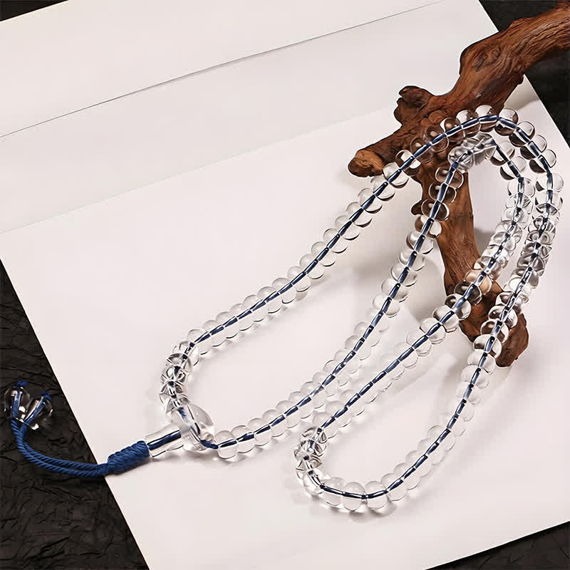Buddha Stones Liuli 108 Flat Beads Spiral Rope Wisdom Mala