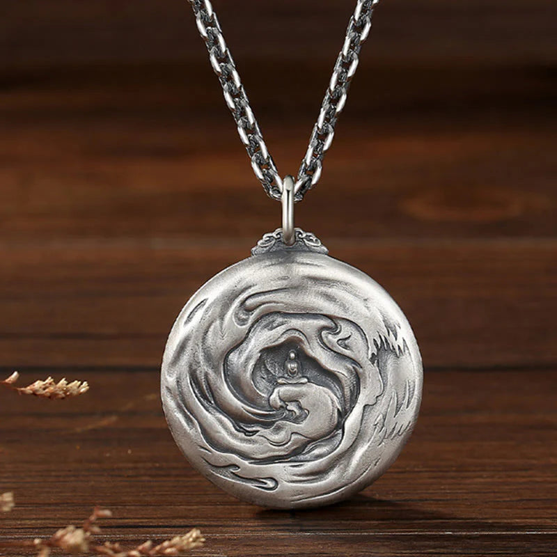 Buddha Stones Copper Buddha Demon Pattern Compassion Pendant Necklace