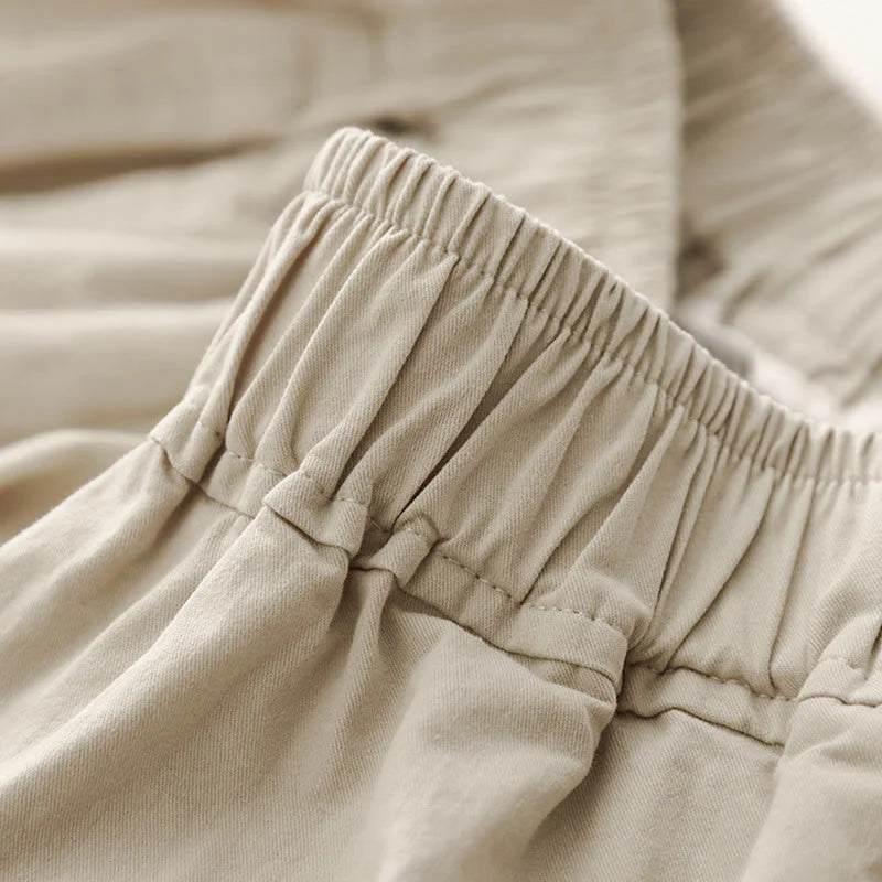 Buddha Stones Spring Commute Solid Color High Waist Women's Wide Leg Cotton Linen Pants With Pockets