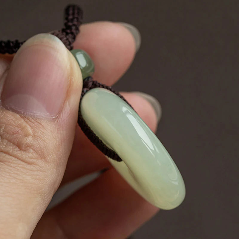 Buddha Stones Natural Round Jade Peace Buckle Luck Prosperity Necklace Pendant