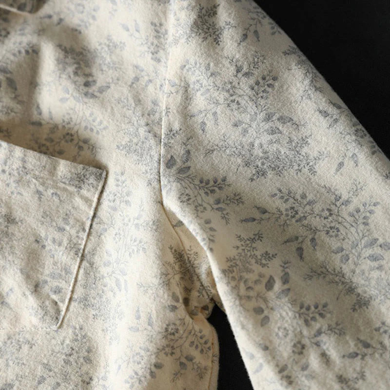 Buddha Stones Fall Floral Print Design Buttons Women's Cotton Long Sleeve Shirt