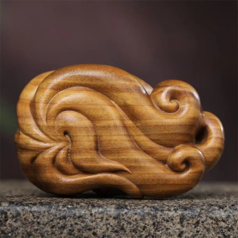 Buddha Stones Mini Nine Tailed Fox Green Sandalwood Peace Decoration Car Hanging Decoration