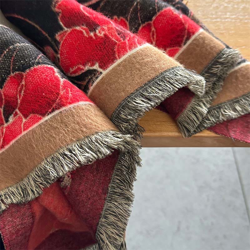 Buddha Stones Winter Thermal Phoenix Flowers Pattern Tassels Soft Scarf Shawl