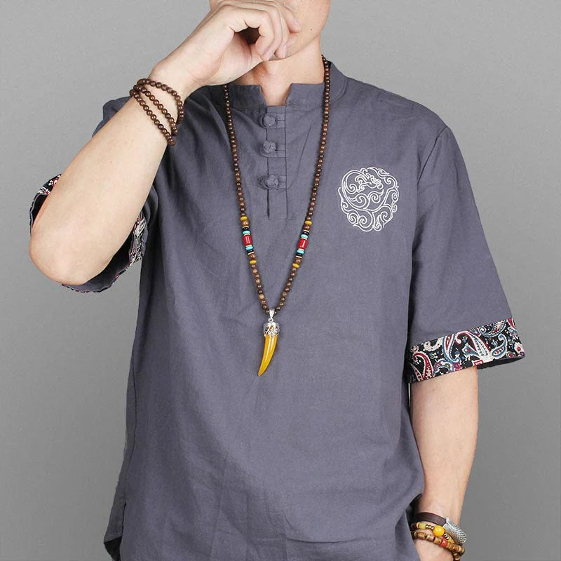 Buddha Stones Wenge Wood Turquoise Stone Horn Style Protection Meditation Necklace Pendant