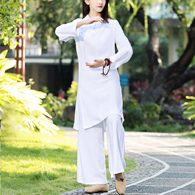 Buddha Stones 2Pcs Plain Long Sleeve Zen Yoga Clothing Meditation Clothing Top Pants Women's Set (Extra 30% Off | USE CODE: FS30)