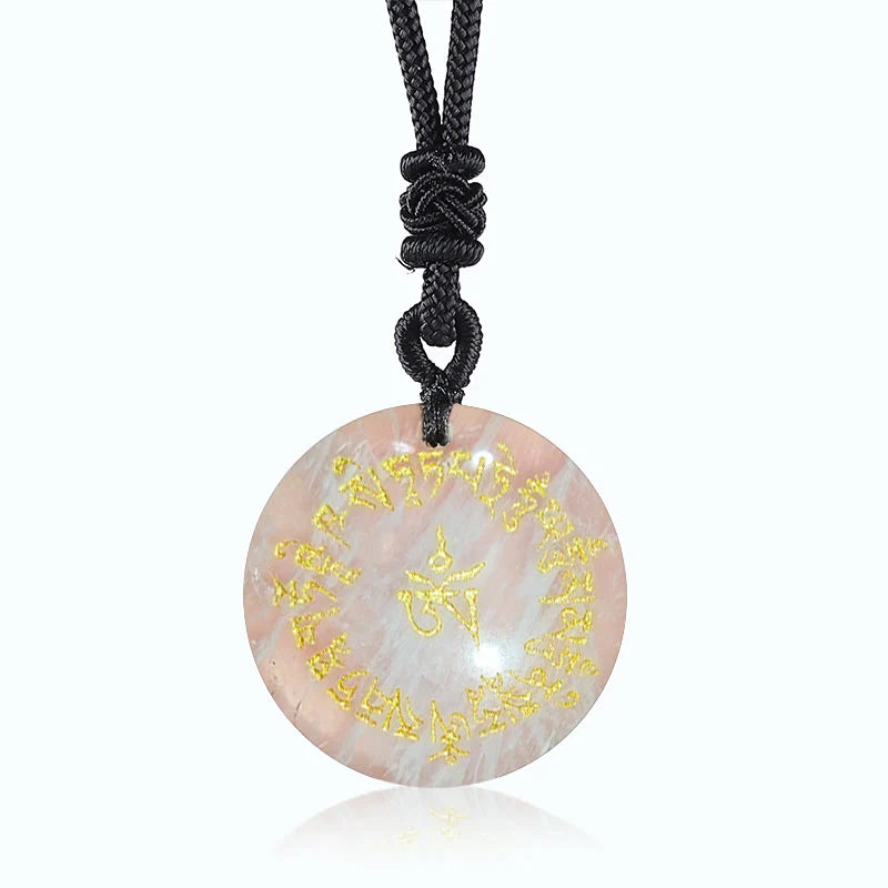 Buddha Stones Fortune-gathering Mantra Natural Various Crystal Black Obsidian Fulfilment Necklace Pendant