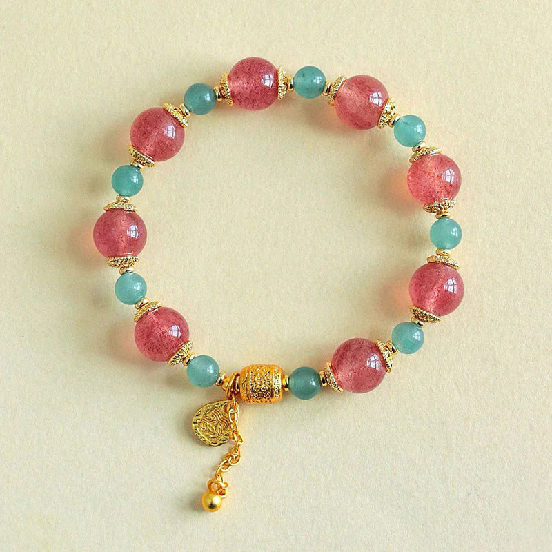 Buddha Stones Natural Strawberry Quartz Moonstone Healing Positive Beads Bracelet