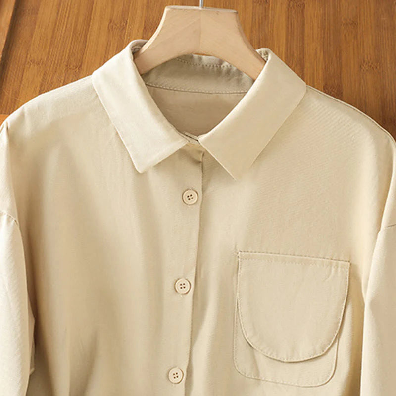 Buddha Stones Casual Women's Long Sleeve Stand Collar Cotton Shirt With Pockets