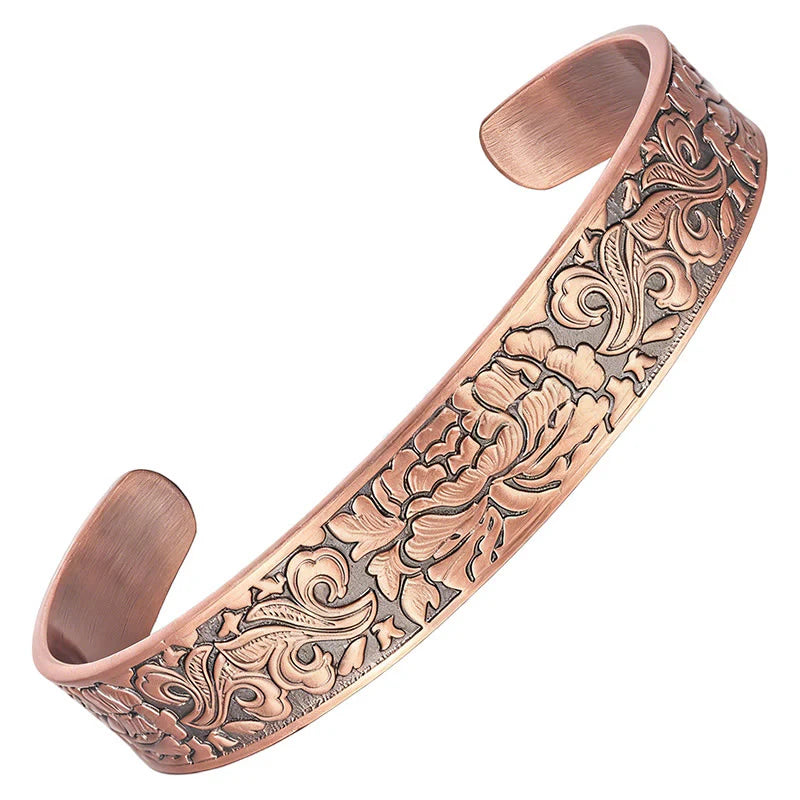 Buddha Stones Copper Flower Open Balance Luck Adjustable Cuff Bracelet Bangle