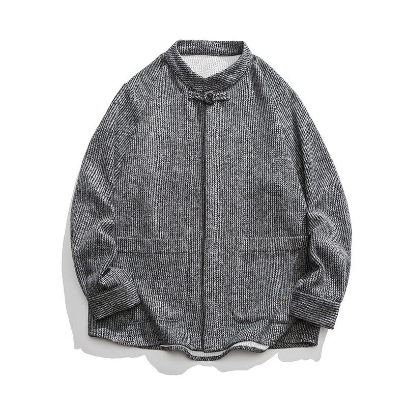 Buddha Stones Long Sleeve Frog-button Design Men's Cotton Jacket Shirt With Pockets