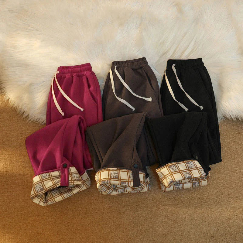 Buddha Stones Women's Patchwork Cotton Corduroy Fleece-Lined Wide Leg Pants With Pockets