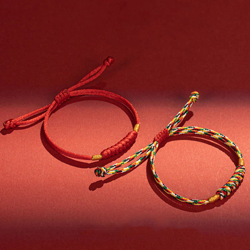 Buddha Stones Handmade Braided Red String Happy Knot Flat Knot Colorful Rope Bracelet