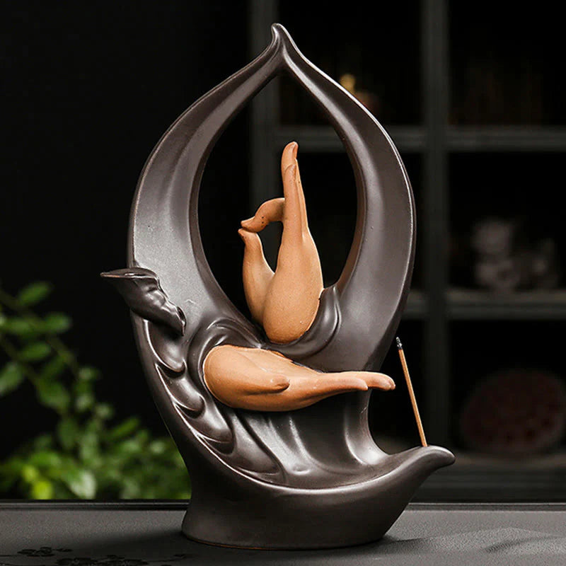 Buddha Stones Stairs Mountains Water Buddha Hand Ceramic Backflow Smoke Fountain Meditation Incense Burner Decoration