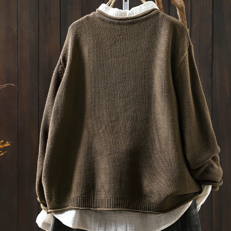 Buddha Stones Fall Floral Buttons Cotton Women's Long Sleeve Knitted Cardigan Sweater